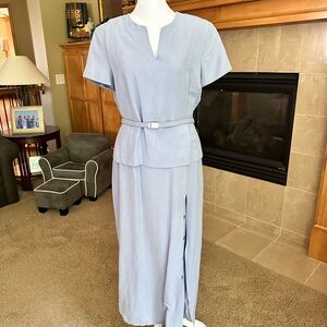 Jones New York Blue Elegant Silk-Linen Dress